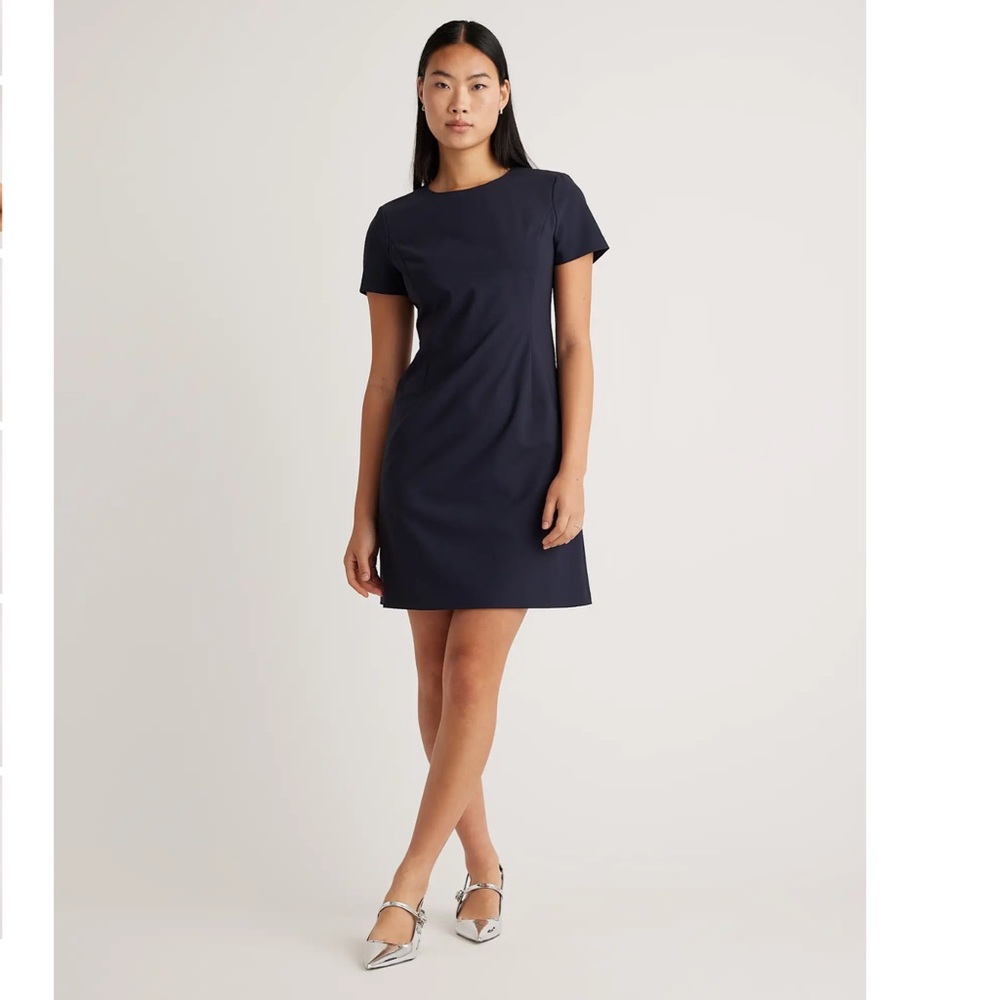 Quince Black 3D Italian Wool Blend Dress Stretch Short Sleeve Women Size 8 NWT